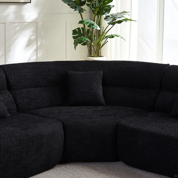 123.2 Curved Corner Sectional Sofa, Chenille Modular Cloud Sofa, Four Pillows  Wooden bazar