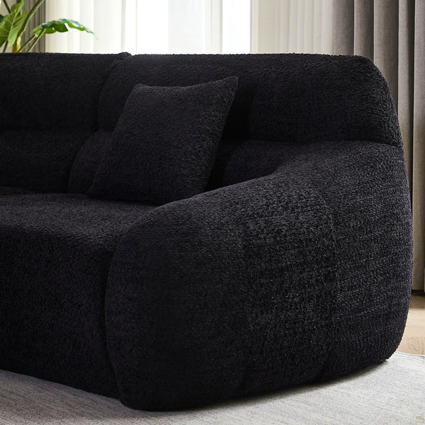 123.2 Curved Corner Sectional Sofa, Chenille Modular Cloud Sofa, Four Pillows  Wooden bazar