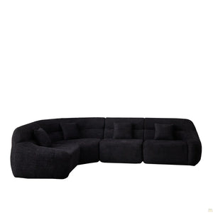 123.2 Curved Corner Sectional Sofa, Chenille Modular Cloud Sofa, Four Pillows  Wooden bazar