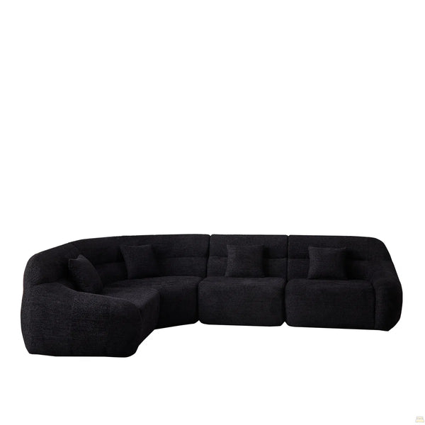 123.2 Curved Corner Sectional Sofa, Chenille Modular Cloud Sofa, Four Pillows  Wooden bazar