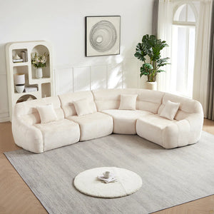 123.2 Curved Corner Sectional Sofa, Chenille Modular Cloud Sofa, Four Pillows  Wooden bazar