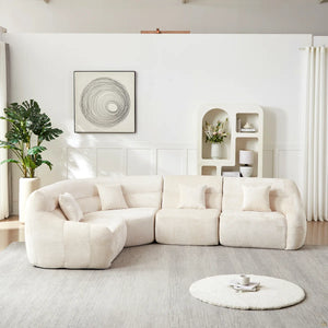123.2 Curved Corner Sectional Sofa, Chenille Modular Cloud Sofa, Four Pillows  Wooden bazar