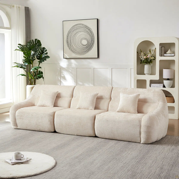 123.2 Curved Corner Sectional Sofa, Chenille Modular Cloud Sofa, Four Pillows  Wooden bazar