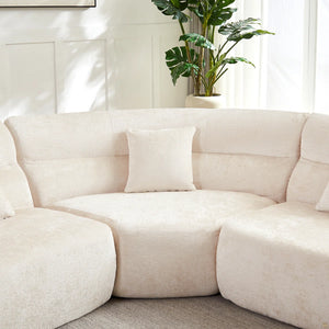 123.2 Curved Corner Sectional Sofa, Chenille Modular Cloud Sofa, Four Pillows  Wooden bazar
