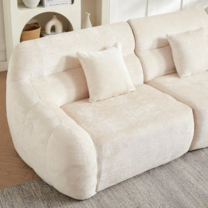 123.2 Curved Corner Sectional Sofa, Chenille Modular Cloud Sofa, Four Pillows  Wooden bazar