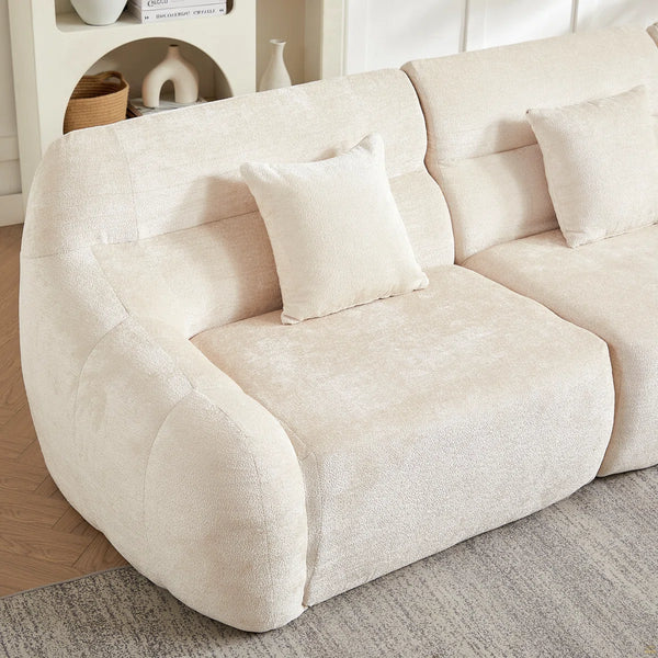123.2 Curved Corner Sectional Sofa, Chenille Modular Cloud Sofa, Four Pillows  Wooden bazar