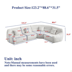 123.2 Curved Corner Sectional Sofa, Chenille Modular Cloud Sofa, Four Pillows  Wooden bazar