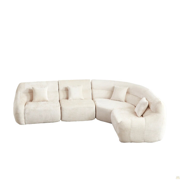 123.2 Curved Corner Sectional Sofa, Chenille Modular Cloud Sofa, Four Pillows  Wooden bazar