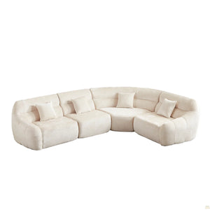 123.2 Curved Corner Sectional Sofa, Chenille Modular Cloud Sofa, Four Pillows  Wooden bazar