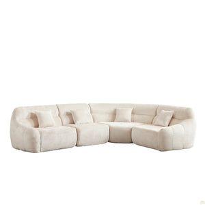 123.2 Curved Corner Sectional Sofa, Chenille Modular Cloud Sofa, Four Pillows  Wooden bazar