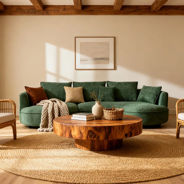 Modern Curved Boucle Sectional Sofa with Chaise & Accent Pillows