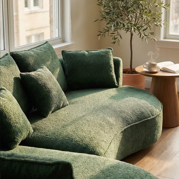Modern Curved Boucle Sectional Sofa with Chaise & Accent Pillows