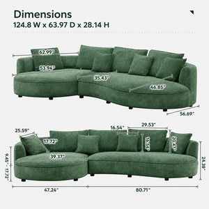 Modern Curved Boucle Sectional Sofa with Chaise & Accent Pillows