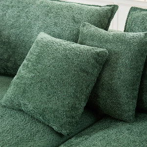 Modern Curved Boucle Sectional Sofa with Chaise & Accent Pillows