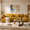 Modern Curved Boucle Sectional Sofa with Chaise & Accent Pillows