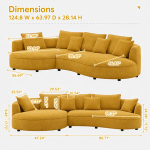 Modern Curved Boucle Sectional Sofa with Chaise & Accent Pillows
