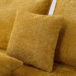 Modern Curved Boucle Sectional Sofa with Chaise & Accent Pillows