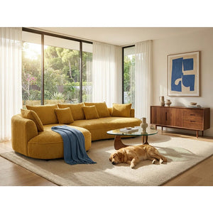 Modern Curved Boucle Sectional Sofa with Chaise & Accent Pillows