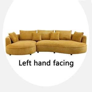 Modern Curved Boucle Sectional Sofa with Chaise & Accent Pillows