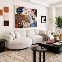 Modern Curved Boucle Sectional Sofa with Chaise & Accent Pillows