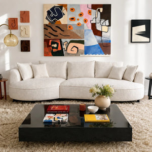 Modern Curved Boucle Sectional Sofa with Chaise & Accent Pillows