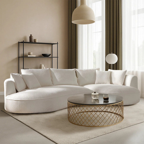 Liardo Modern Curved Bouclé Sectional Sofa with Chaise and Pillows