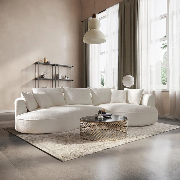 Liardo Modern Curved Bouclé Sectional Sofa with Chaise and Pillows