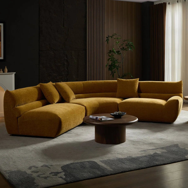 Upholstered Curved Sectional With 3 Throw Pillows