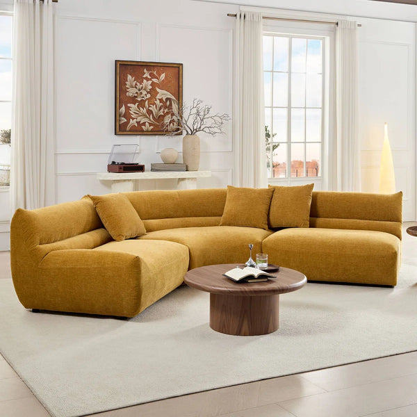 Upholstered Curved Sectional With 3 Throw Pillows