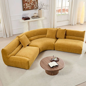 Upholstered Curved Sectional With 3 Throw Pillows