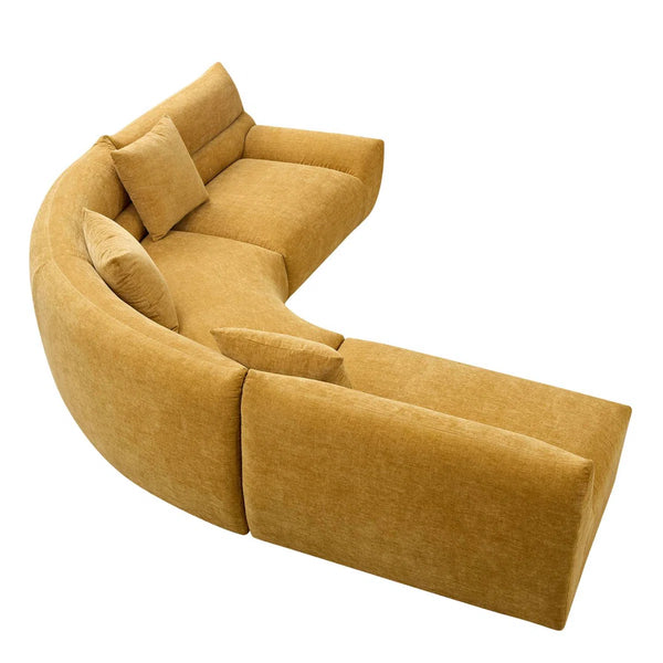 Upholstered Curved Sectional With 3 Throw Pillows