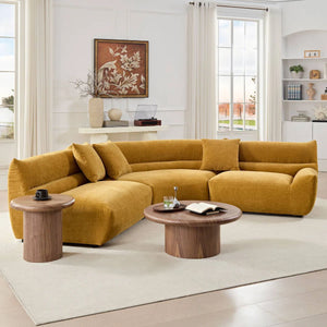 Upholstered Curved Sectional With 3 Throw Pillows