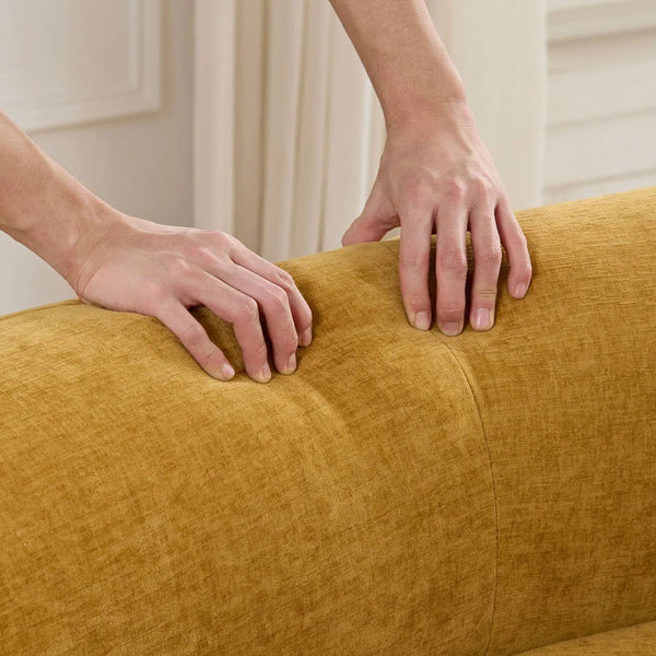 Upholstered Curved Sectional With 3 Throw Pillows