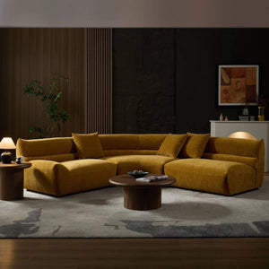 Upholstered Curved Sectional With 3 Throw Pillows