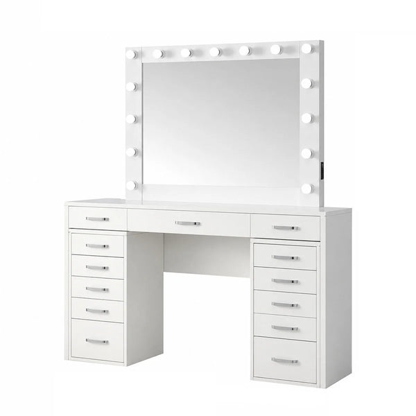 13-Drawer Makeup Vanity Desk with LED Lighted Mirror, Built-In Side Outlet & Hollywood-Style Dressing Table  Wooden Bazar