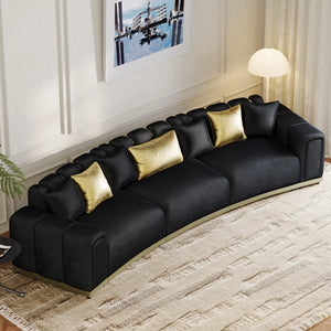 Shino Velvet Curved Sofa with Gold Accent Base - Wooden bazar