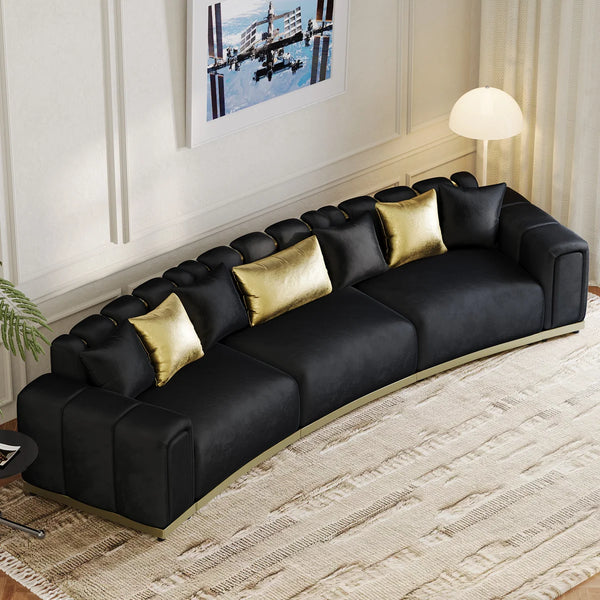 Shino Velvet Curved Sofa with Gold Accent Base - Wooden bazar