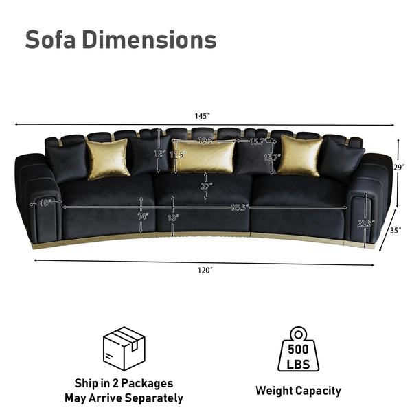Shino Velvet Curved Sofa with Gold Accent Base - Wooden bazar