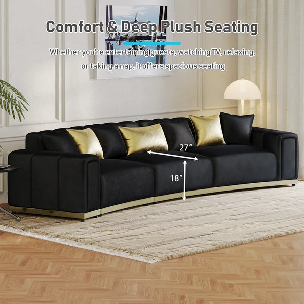 Shino Velvet Curved Sofa with Gold Accent Base - Wooden bazar