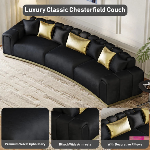 Shino Velvet Curved Sofa with Gold Accent Base - Wooden bazar