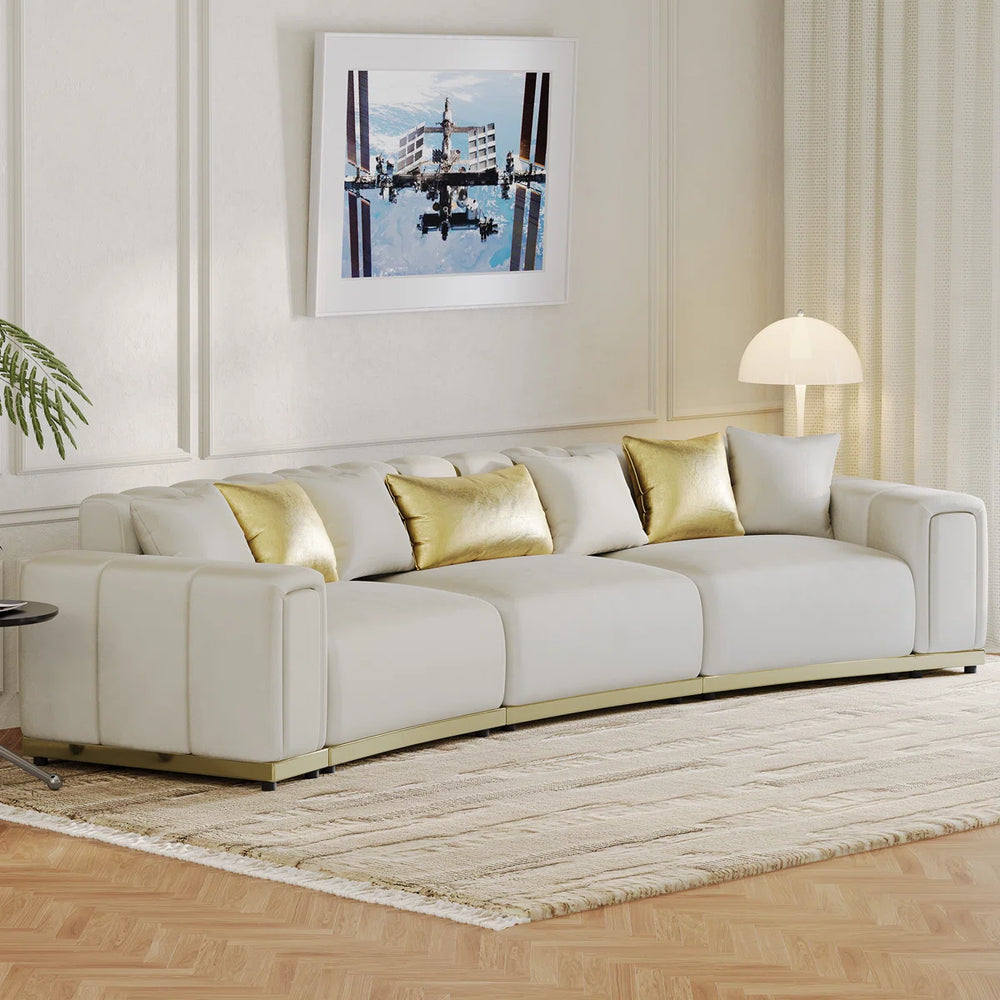 Shino Velvet Curved Sofa with Gold Accent Base - Wooden bazar