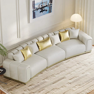 Shino Velvet Curved Sofa with Gold Accent Base - Wooden bazar