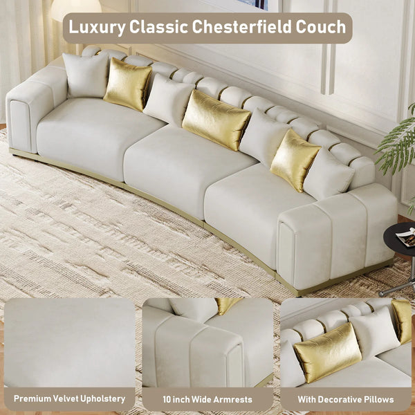 Shino Velvet Curved Sofa with Gold Accent Base - Wooden bazar