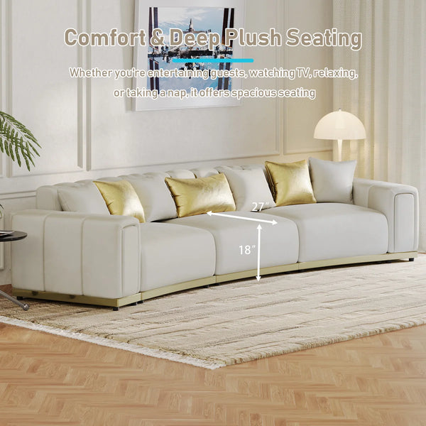 Shino Velvet Curved Sofa with Gold Accent Base - Wooden bazar