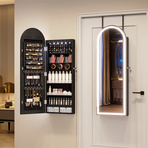 Arched LED Jewelry Armoire with Mirror | Wall/Door Mounted Cabinet  Wooden Bazar