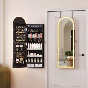 Arched LED Jewelry Armoire with Mirror | Wall/Door Mounted Cabinet  Wooden Bazar