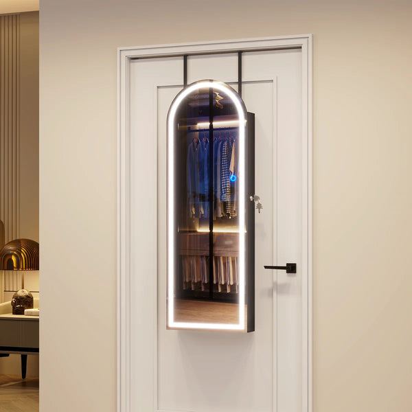 Arched LED Jewelry Armoire with Mirror | Wall/Door Mounted Cabinet  Wooden Bazar