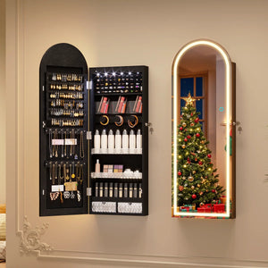 Arched LED Jewelry Armoire with Mirror | Wall/Door Mounted Cabinet  Wooden Bazar