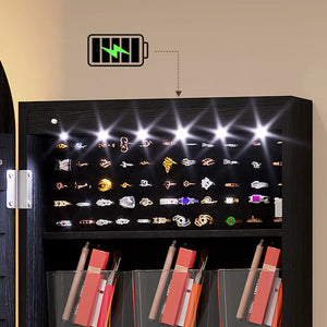 Arched LED Jewelry Armoire with Mirror | Wall/Door Mounted Cabinet  Wooden Bazar