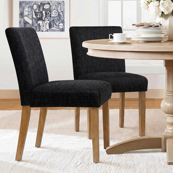 18.5" Seat Height Linen Blend Upholstered Solid Wood Legs Dining Chairs (Set of 2)  Wooden Bazar